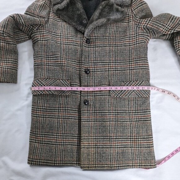 VTG Woolrich Gray Black Red Plaid Houndstooth Wool Fur Lined Long Coat 60s 70s - Picture 9 of 9